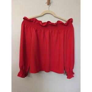 Tuckernuck Red Off the Shoulder Marguerite Blouse Boho Flounce Peasant Medium
